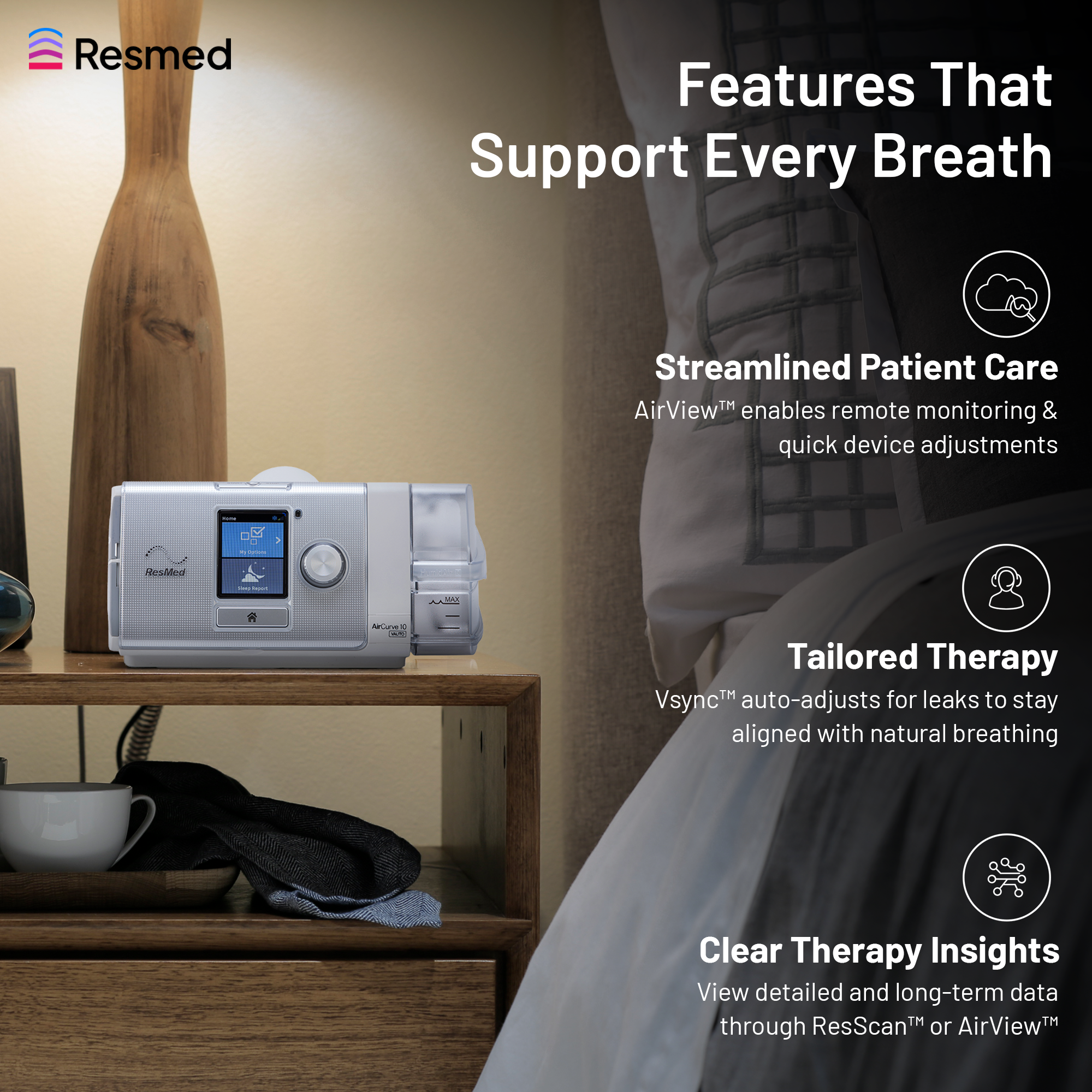 AirCurve™  10 VAuto - Tripack - 4G (with humidifier and climateline tube)